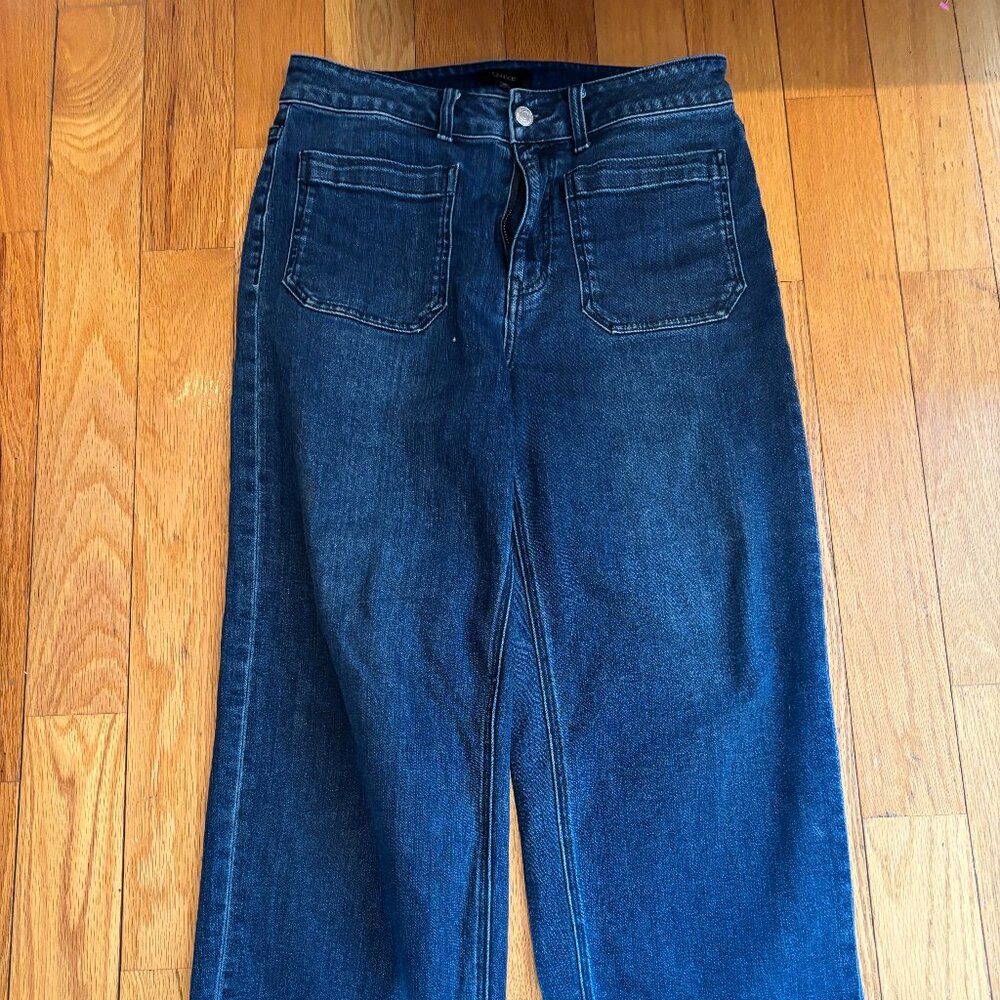 Quince Stretch High Rise Patch Pocket Wide Leg Jeans midnight Blue 30